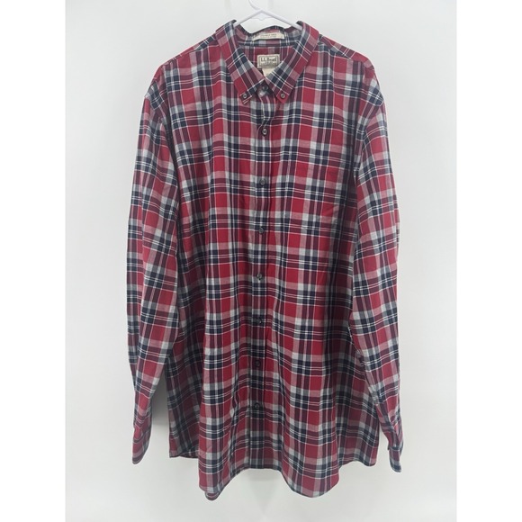 LL Bean  Shirt 2XL Tall Cotton Plaid Button Up Slightly Fitted  Wrinkle Free - Picture 2 of 8